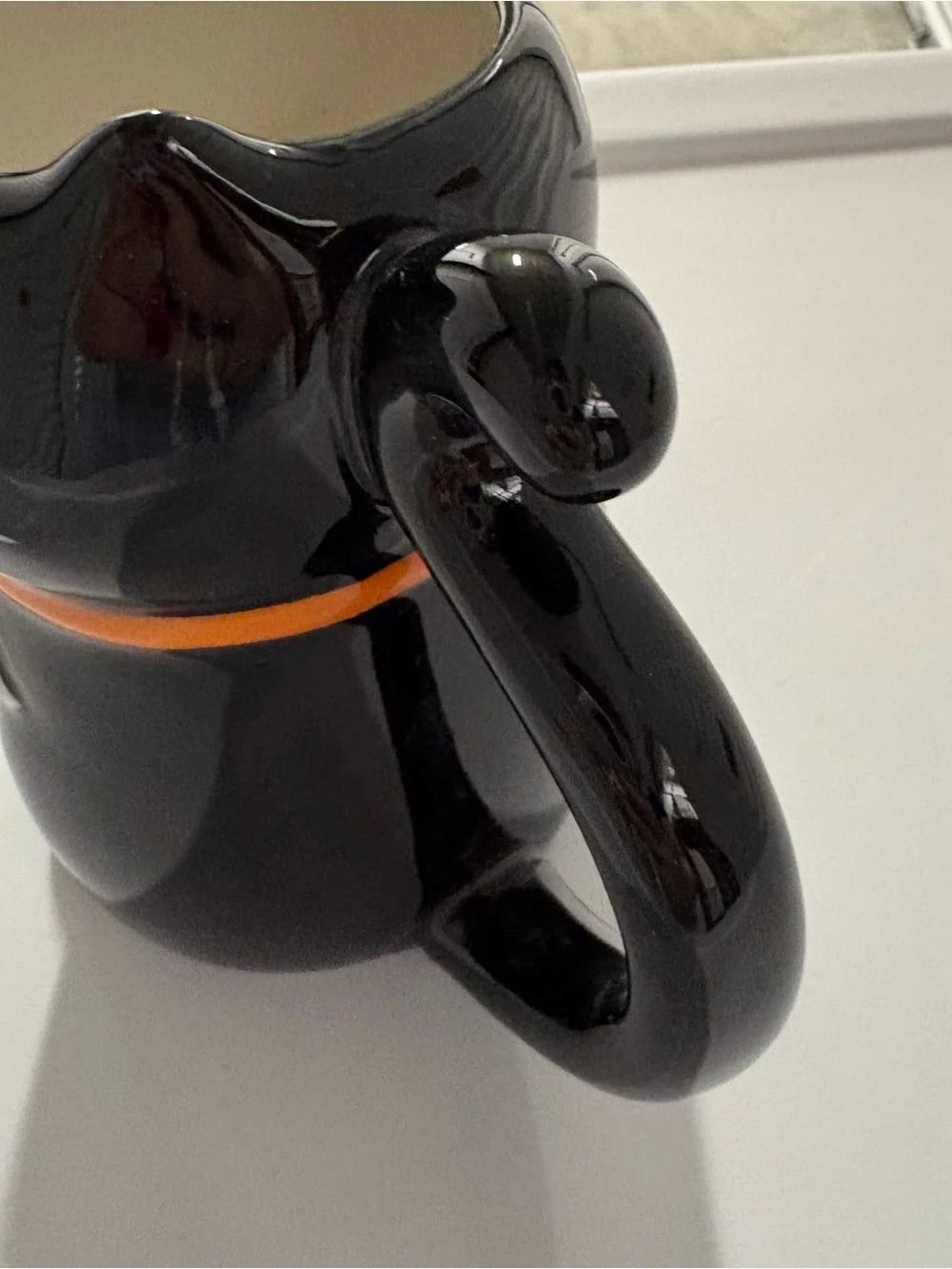 Black Cat Ceramic Mug with Orange Collar and White Moon Accent Halloween decor